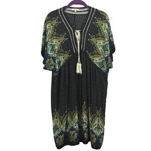 Kori America Rayon Blue Floral Empire Waist Boho Indie Beach Mini Dress Large